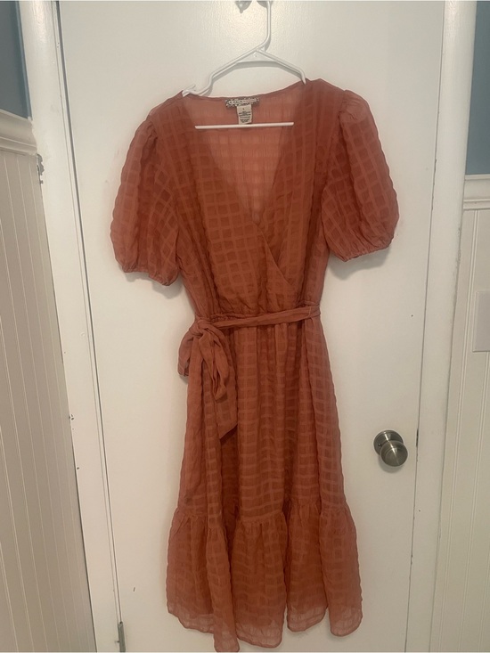 Flying Tomato Dresses & Skirts - Flying Tomato Rust Orange Midi Dress with Puff Sleeves